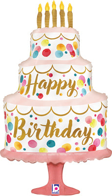 BIRTHDAY SATIN PINK CAKE 33" MYLAR
