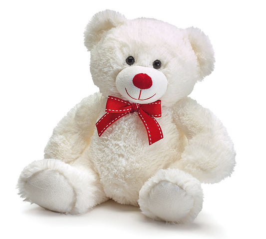 WHITE 12" BEAR WITH RED RIBBON