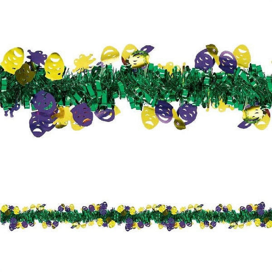 MARDI GRAS TINSEL MASK GARLAND 15FT