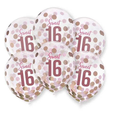 BLUSH SWEET 16 CONFETTI LTX BALLOONS 6CT