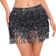 BLACK SEQUIN TASSEL WRAP SKIRT ADULT