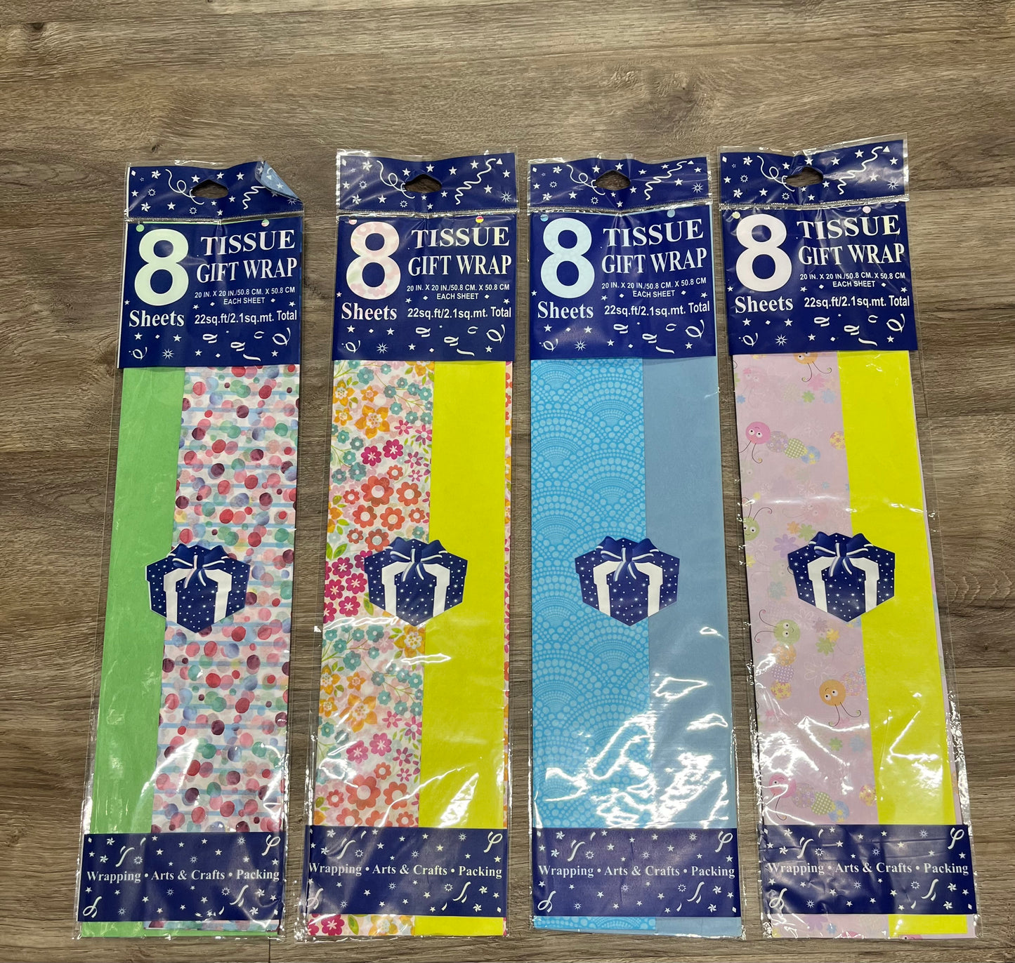 TISSUE 8CT ASST PRINTS LONGFOLD