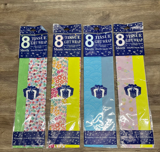 TISSUE 8CT ASST PRINTS LONGFOLD