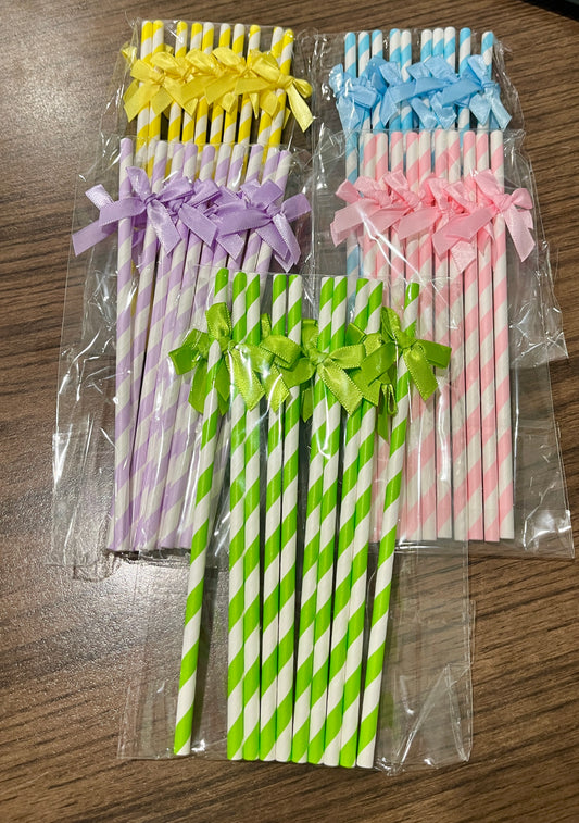 PASTEL STRIPED BOW PAPER STRAWS 10CT