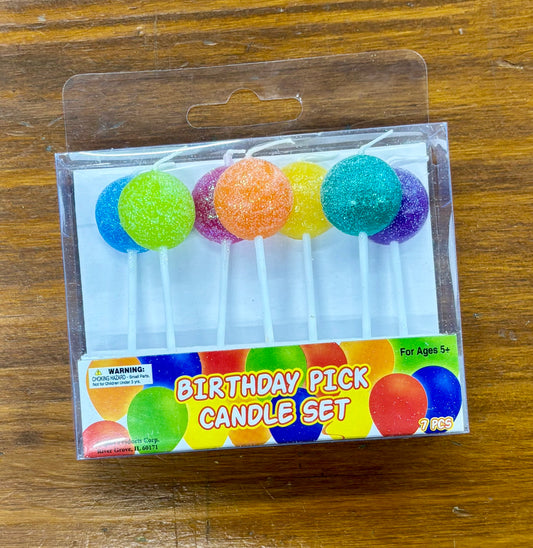 GLITTER BDAY CANDLE PICK ASST