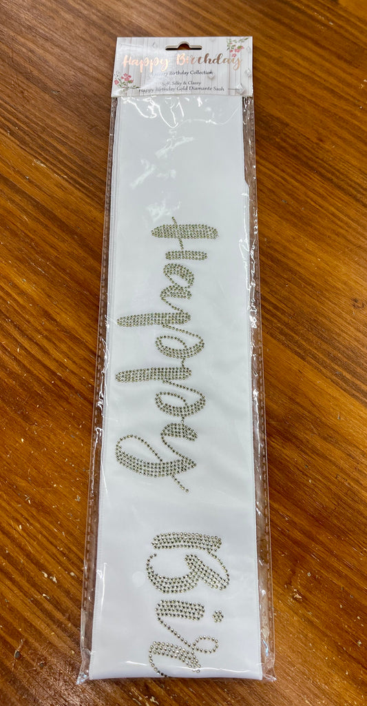 WHITE GOLD HAPPY BIRTHDAY SASH