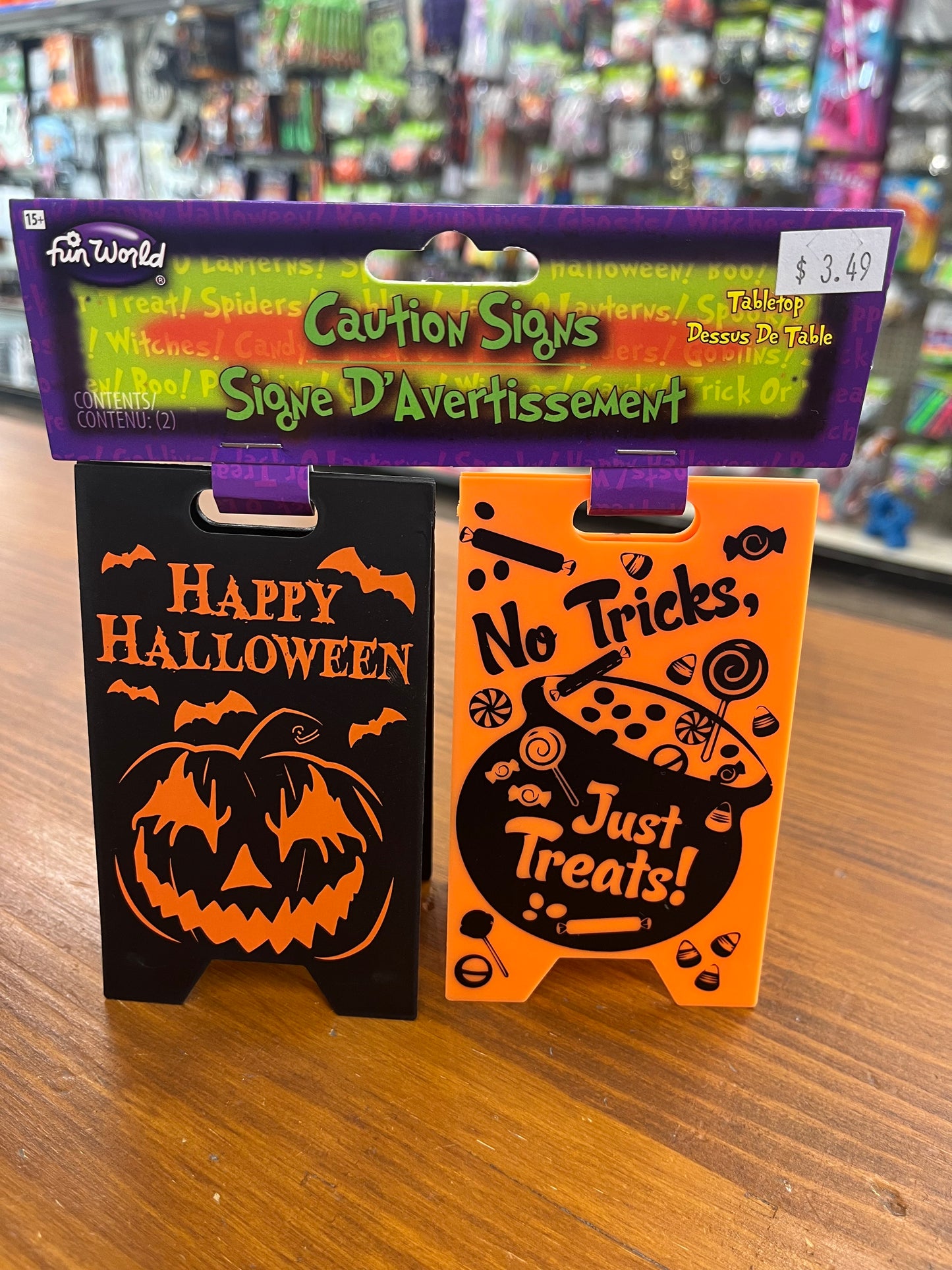 MINI CAUTION SIGN 2PK HALLOWEEN BLK/ORG