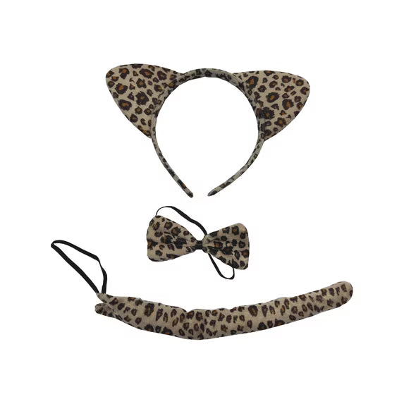 FANCY LEOPARD HEADBAND/TAIL/BOW KIT