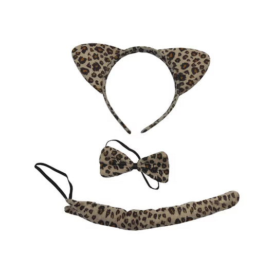 FANCY LEOPARD HEADBAND/TAIL/BOW KIT