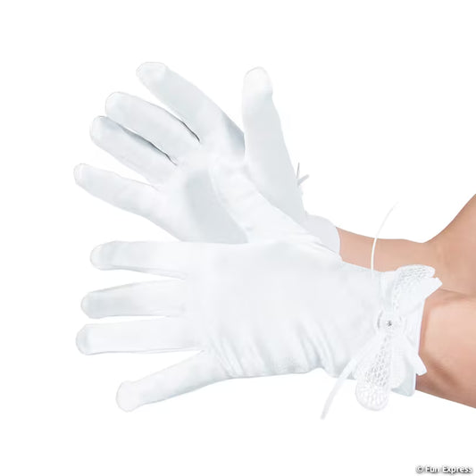 KIDS WHITE LACE BOW GLOVES