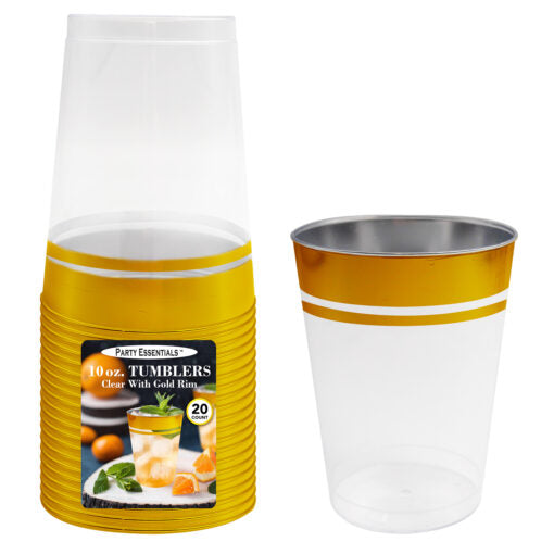 10OZ TUMBLER CLEAR W/ GOLD RIM 20CT