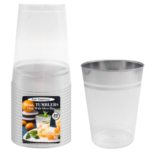 10OZ TUMBLER CLEAR W/ SILVER RIM 20CT