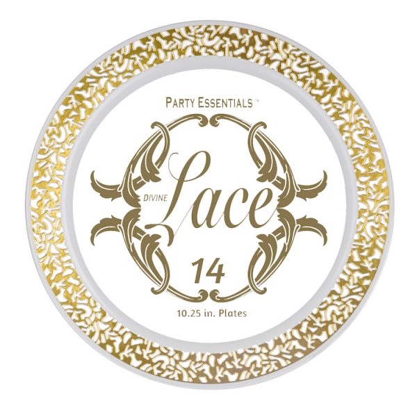 10.2" LACE PLATE WHT W/ GLD RIM