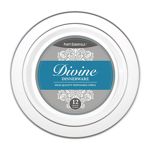 10.25" PLATES WHITE W/ SILVER R