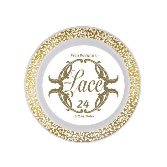 6.25" LACE PLATE WHT W/ GLD RIM