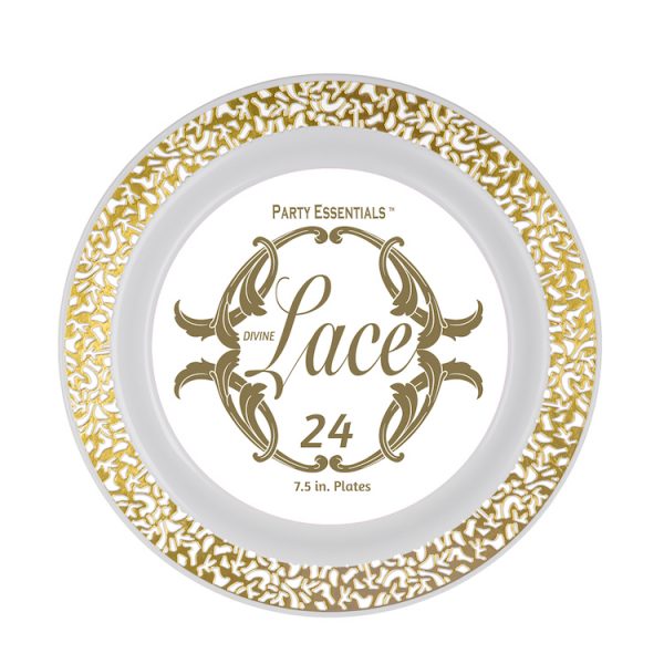 7.5" LACE PLATE WHT W/ GLD RIM