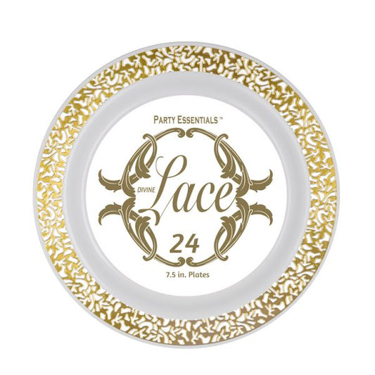 7.5" LACE PLATE WHT W/ GLD RIM