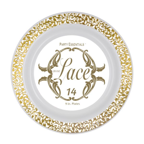 9" LACE PLATE WHT W/ GLD RIM