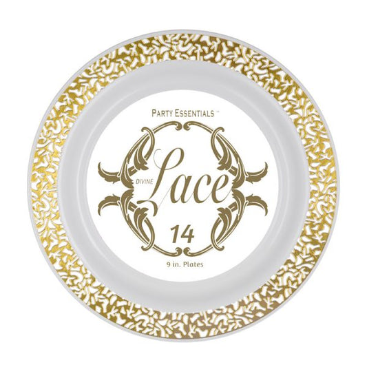 9" LACE PLATE WHT W/ GLD RIM