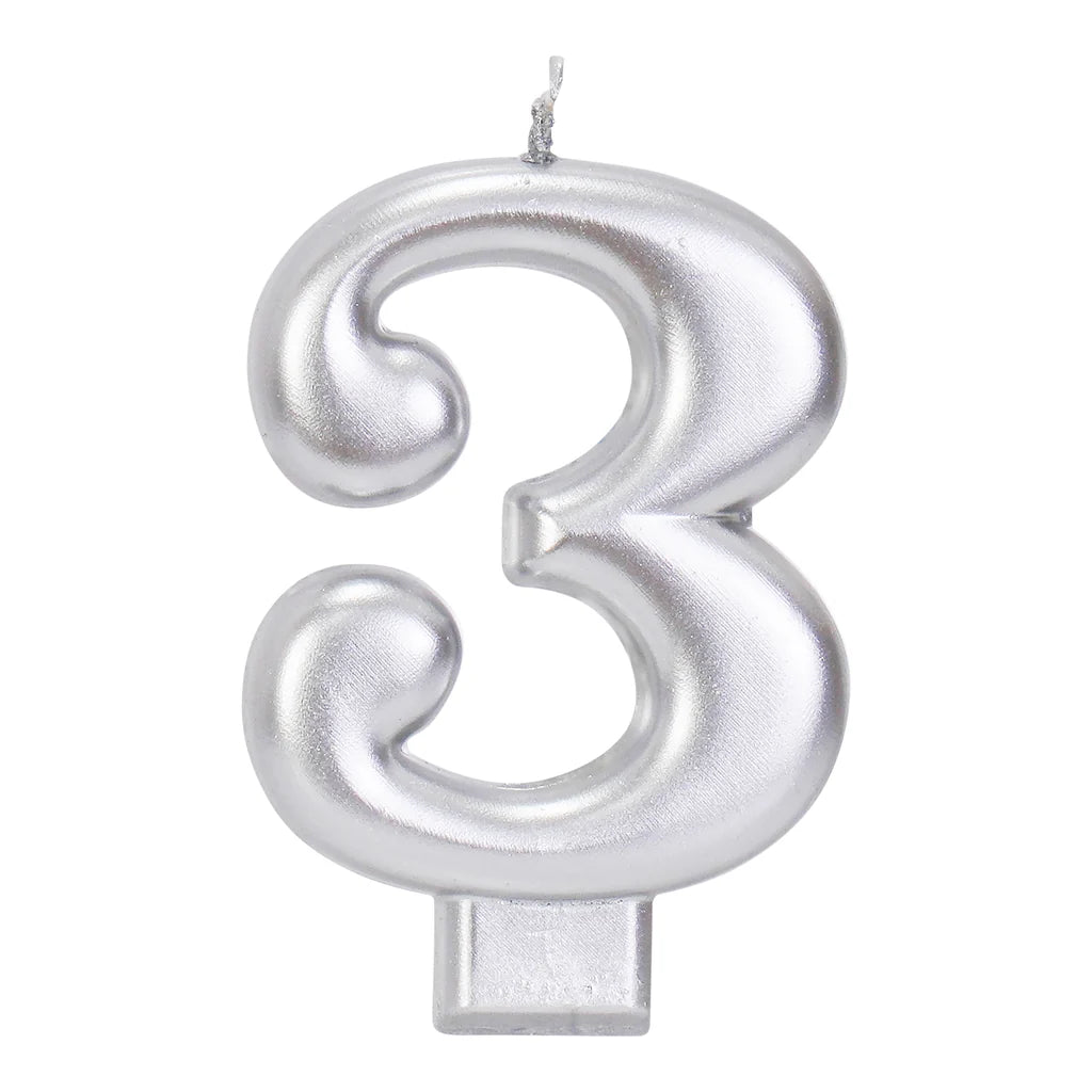 SILVER 3.25 INCH NUMBER CANDLE