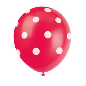 12 IN LATEX RED DOT BALLOONS -