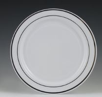 9" WHITE PLATE W/ SILVER HS 50CT