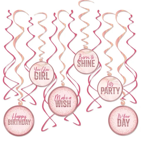 BLUSH BIRTHDAY SWIRL DECOR 12CT