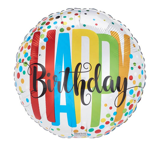 HBD BIRTHDAY DOTS MULTICOLOR 18" MYLAR