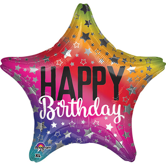 RAINBOW STAR HAPPY BIRTHDAY 18" MYLAR