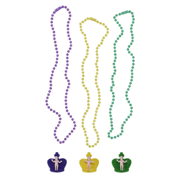 MARDI GRAS BABY CROWN NECKLACE 3PK