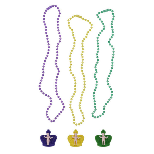 MARDI GRAS BABY CROWN NECKLACE 3PK