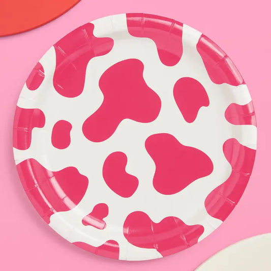 PINK COW PRINT 9" PPR PLATES 24CT