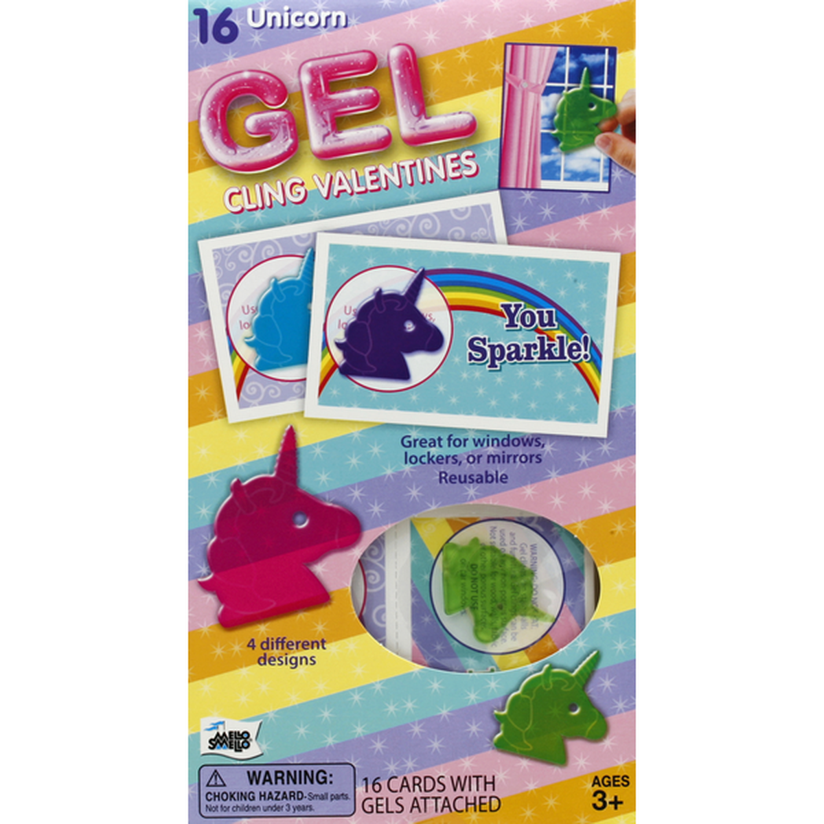 UNICORN GEL CLING VALENTINES 16 CT