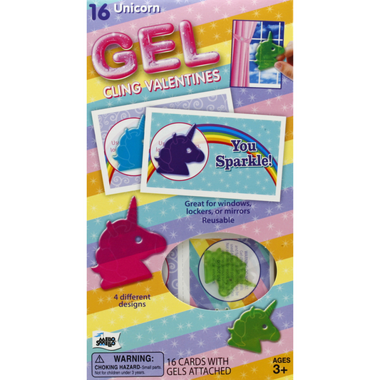 UNICORN GEL CLING VALENTINES 16 CT