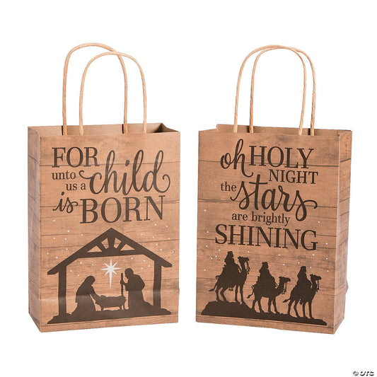 NATIVITY KRAFT GIFT BAG 12CT
