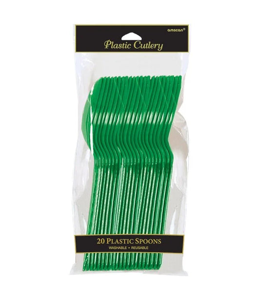 FESTIVE GREEN PLASTIC SPOONS
