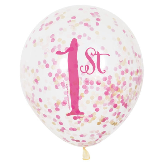 1ST BDAY PINK CONF LTX BALLOONS 6CT