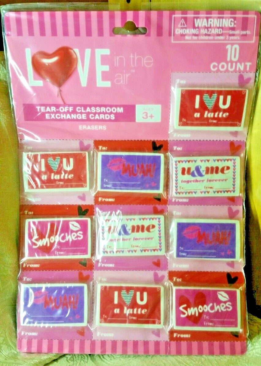 ERASERS TEAR OFF VDAY EXCHANGE CARDS 10CT