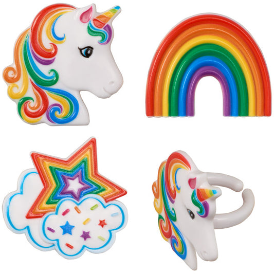 RAINBOW UNICORN RINGS 12CT