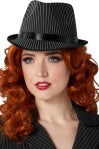 LADIES BLACK PINSTRIPE FEDORA