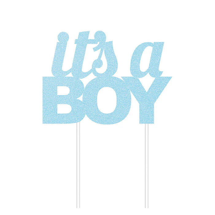 CAKE TOPPER BLUE GLTR ITS A BOY