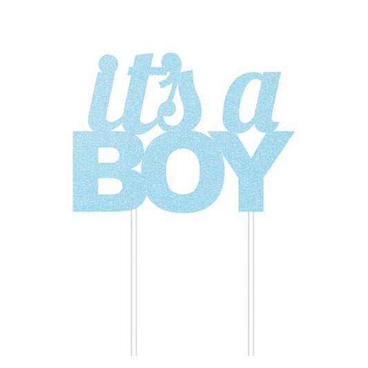 CAKE TOPPER BLUE GLTR ITS A BOY