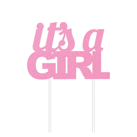 CAKE TOPPER PINK GLT ITS A GIRL